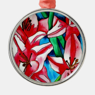 Ornement Métallique Pink day Lily watercolor art painting