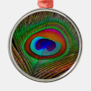 Ornement Métallique Plume de paon cuivré vibrant