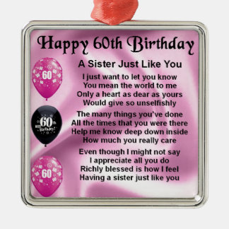 Ornement Métallique Poème de soeur - soixantième anniversaire