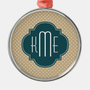 Ornement Métallique Pois de sable Tan Turquoise Quatrefoil Monogramme