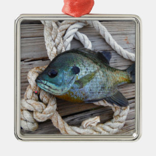 Ornement Métallique Poisson rouge sur quai et corde