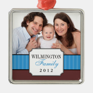 Ornement Métallique Portrait classique bande bleue bande de Noël photo