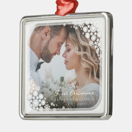 Ornement Métallique Premier Noel White Snowflakes Cadre Photo Noël (Gauche)