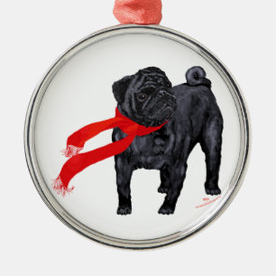 Ornement Métallique Pugs au foulard rouge