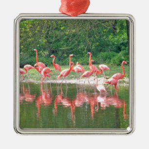 Ornement Métallique Rangée des Flamants roses au lac au printemps,Oise