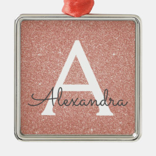 Ornement Métallique Rose Rose Parties scintillant Or & Monogramme étin