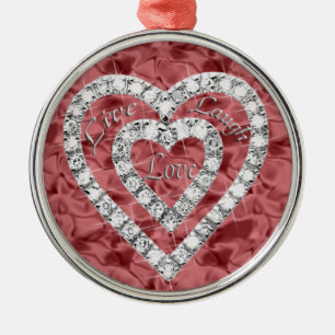 Ornement Métallique Rouge Rire en direct Love Diamond Heart Ornament