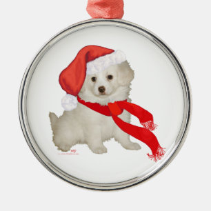 Ornement Métallique Santa's Helper Puppy Poodle / Bichon Mix