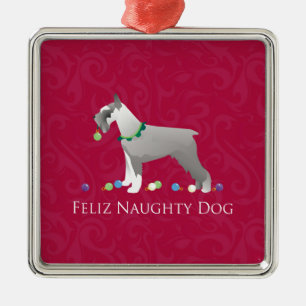 Ornement Métallique Schnauzer Feliz Naughty Chien Design de Noël