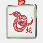 Ornement Métallique Serpent chinois rouge fleuri (Gauche)