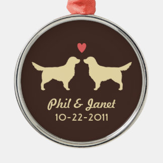 Ornement Métallique Silhouettes Golden Retriever Chiens Couple Personn