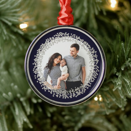 Ornement Métallique Silver Confetti Photo Noël (Arbre)