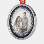 Ornement Métallique Silver Confetti Photo Noël (Gauche)