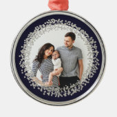 Ornement Métallique Silver Confetti Photo Noël (Devant)