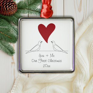 Ornement Métallique Simple Amour Moderne Oiseaux Rouge Noël