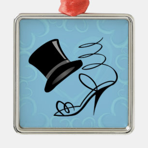 Ornement Métallique Sky Blue Hearts Top Hat and High Heels