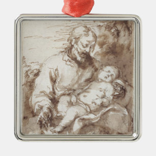 Ornement Métallique St Joseph avec l'enfant de sommeil du Christ