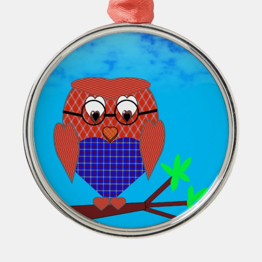 Ornement Métallique Tartan et Chouette des Coeurs (Devant)