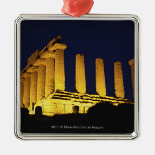 Ornement Métallique Temple grec la nuit avec des jaunes et des oranges