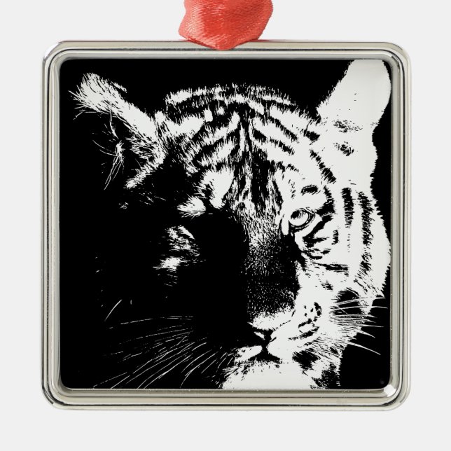 Ornement Métallique Tigre noir et blanc Pop Art (Devant)