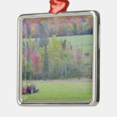 Ornement Métallique Tracteur avec balai à foin en champ vert avec (Gauche)