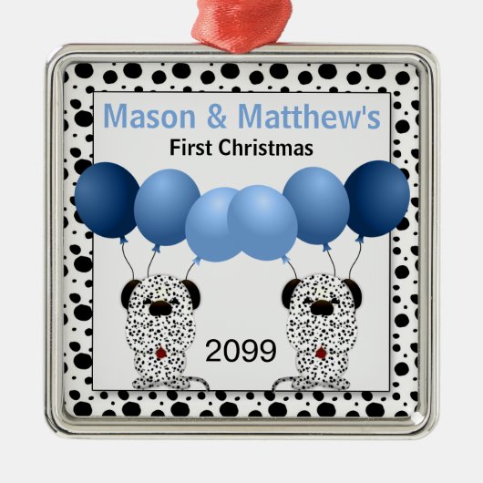 Ornement Métallique Twin Boys Blue First Christmas Dalmatien (Devant)