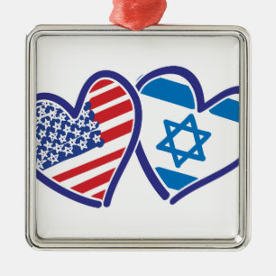 Ornement Métallique USA Israel Heart Flag