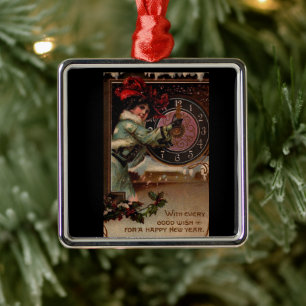 Ornement Métallique Vintage dame victorienne Bonne Année Ornament