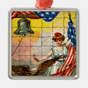 Ornement Métallique Vintage Lady, Eagle, Flag and Liberty Bell Mosiac