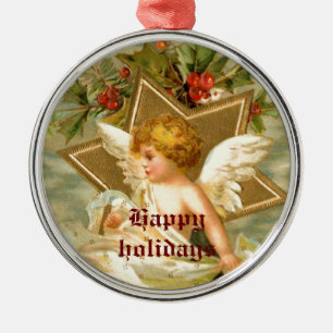 Ornement Métallique Vintage petit mignon ange de Noël et étoile