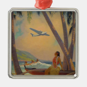Ornement Métallique Voyage hawaïen vintage - danseuse de fille d'Hawaï