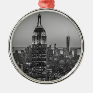 Ornement Métallique Vue aérienne en noir et blanc de New York City Nig