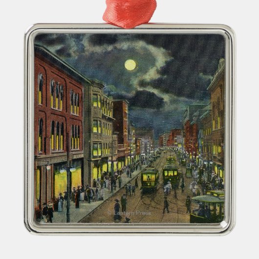 Ornement Métallique Vue de rue de Lisbonne la nuit (Devant)