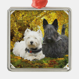 Ornement Métallique Westie et Scottie en automne