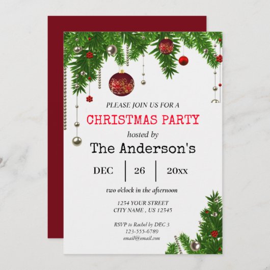 Ornement Noël Vacances Holly Fête Invitation (Devant / Derrière)