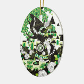 ORNEMENT OVALE EN CÉRAMIQUE 長靴をはいた猫とダイヤル式電話機とオニオオハシ (Gauche)