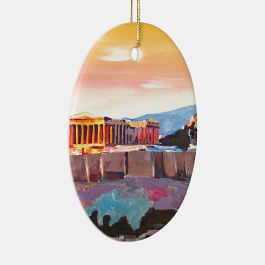 Ornement Ovale En Céramique Acropole d'Athènes Grèce au coucher du soleil (Droite)