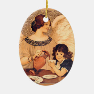 Ornement Ovale En Céramique Affiche Antique d'Ange au Chocolat Français : Art