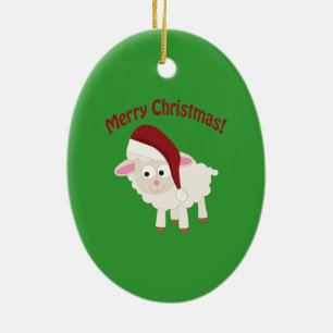 Ornement Ovale En Céramique Agneau de Joyeux Noël
