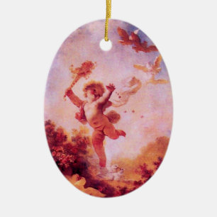 Ornement Ovale En Céramique AIMER LE JESTER, MONOGRAMME CUPID Red Ruby Heart