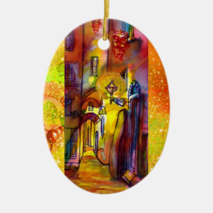 ORNEMENT OVALE EN CÉRAMIQUE ALLÉES MÉDIÉVALES LA NUIT À FLORENCE