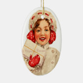 Ornement Ovale En Céramique Ancien Noël, Fille (Droite)