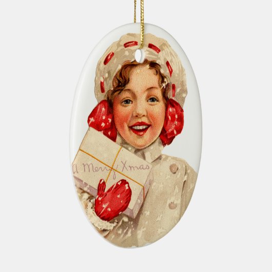 Ornement Ovale En Céramique Ancien Noël, Fille (Droite)