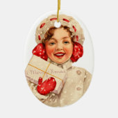 Ornement Ovale En Céramique Ancien Noël, Fille (Devant)