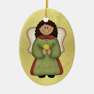 Ornement Ovale En Céramique Ange d'Afro-américain