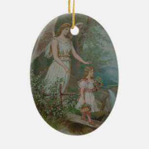 Ornement Ovale En Céramique Ange Guardian