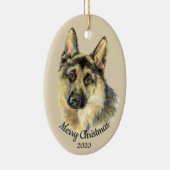 Ornement Ovale En Céramique Aquarelle personnalisée de Noël berger allemand (Droite)