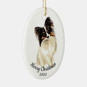 Ornement Ovale En Céramique Aquarelle personnalisée de Noël Papillon Chien (Droite)