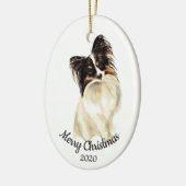 Ornement Ovale En Céramique Aquarelle personnalisée de Noël Papillon Chien (Gauche)