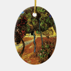 Ornement Ovale En Céramique Arbres de Van Gogh dans le jardin, hôpital Saint-P